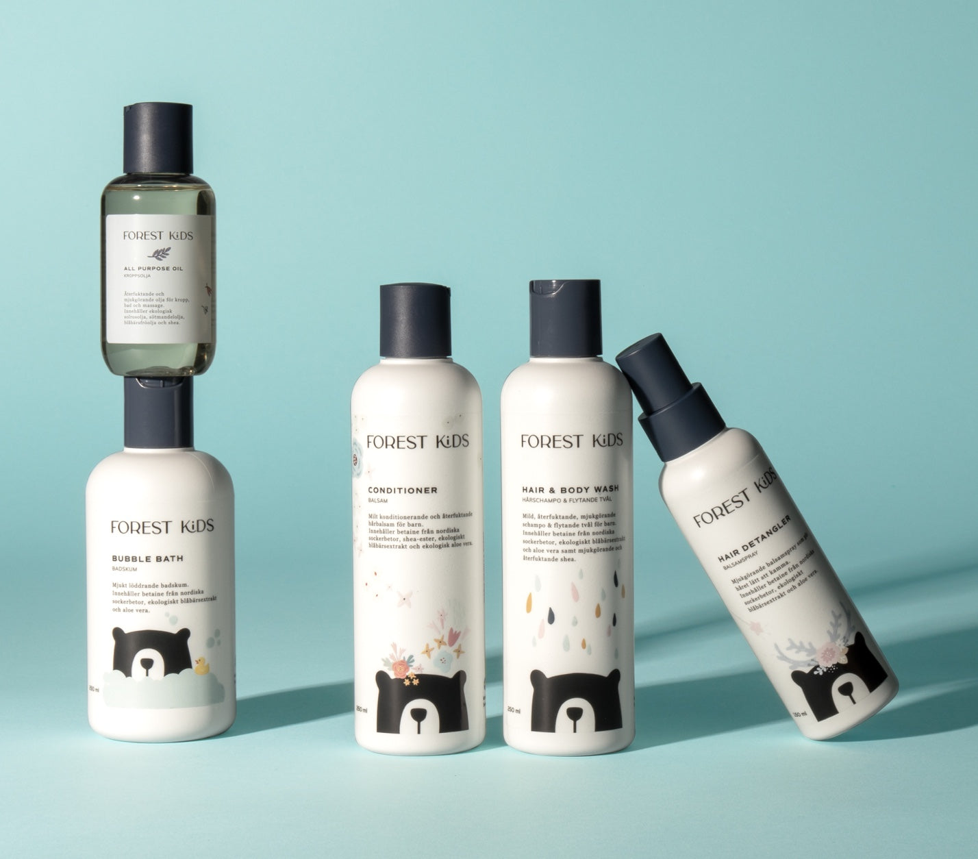The Forest Kids Everything Ritual bundle, including the complete line of Forest Kids products. Bubble bath, Hair & Body Wash, Conditioner, Hair Detangler and All purpose Oil.